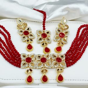 Zircon Choker 9 Collar ,Earring Matha Patti Set