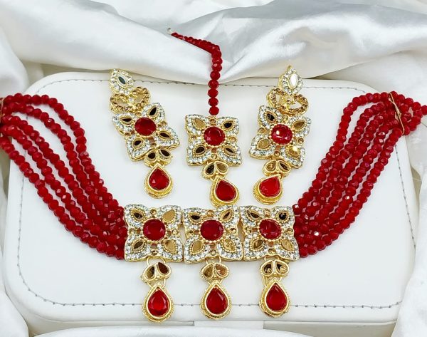 Zircon Choker 9 Collar ,Earring Matha Patti Set