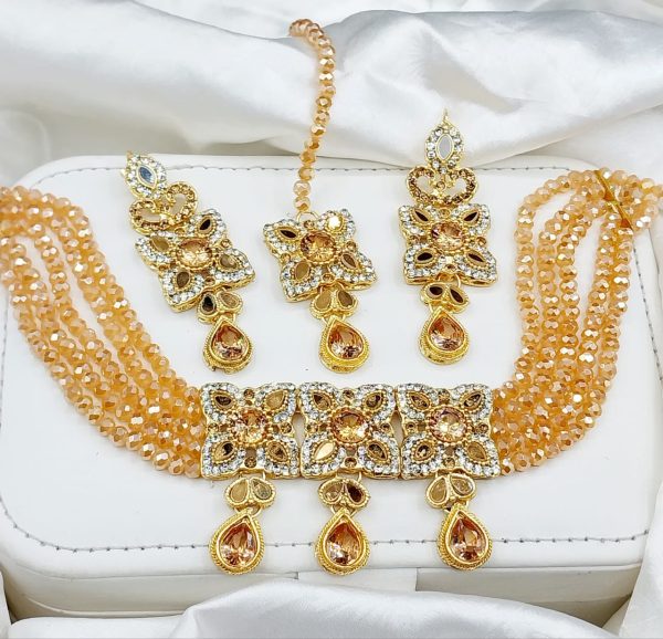 Zircon Choker 9 Collar ,Earring Matha Patti Set